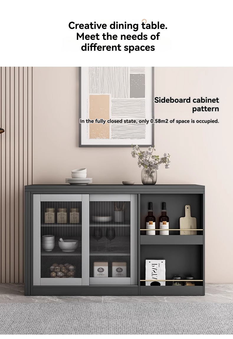 [Pre-order] Oulang Scandinavian modern simple household small household dining table dining side cabinet integrated multi-functional retractable folding dinner table-Smart-Living