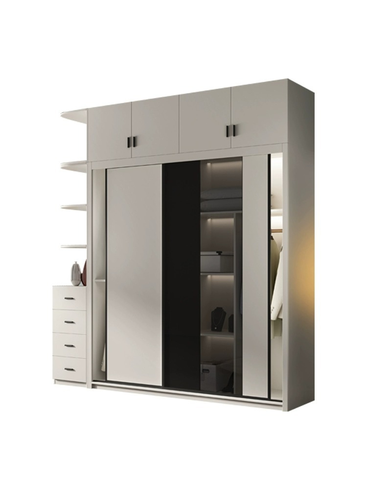 [Pre-order]  Sliding door wardrobe, household bedroom, small unit, modern and simple, light luxury glass door cabinet, sliding door wooden wardrobe-Smart-Living