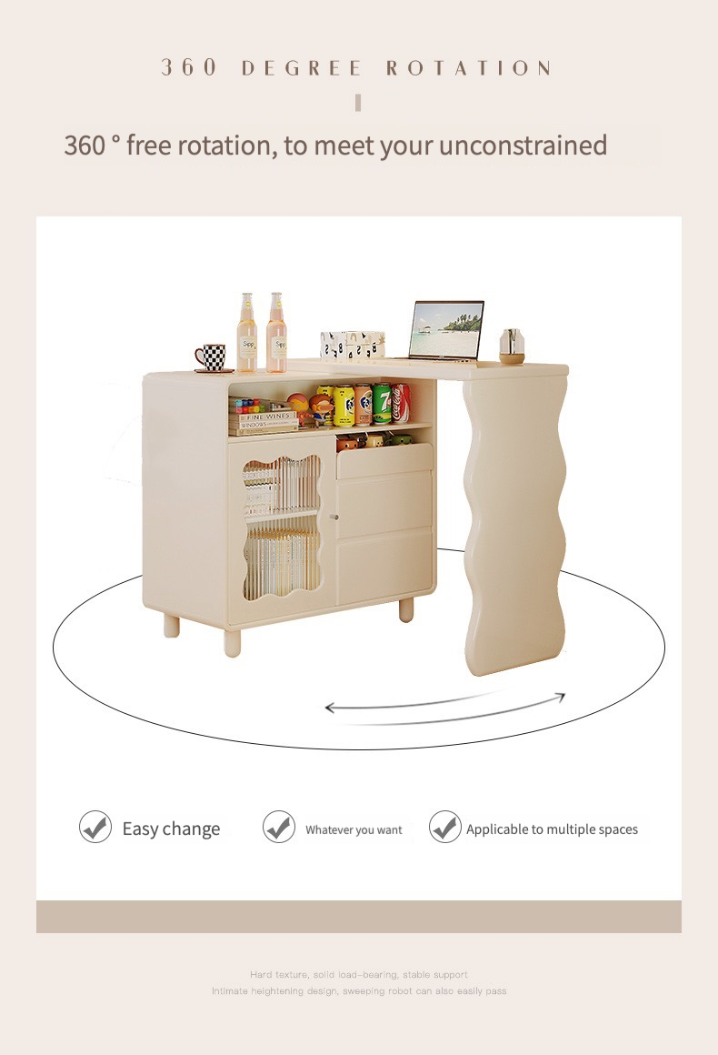 [Pre-order]  French cream style bar table sofa partition cabinet living room household folding telescopic mobile water island integrated cabinet-Smart-Living