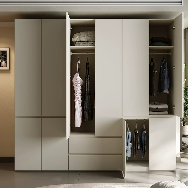 Cream style modern simple one to top wardrobe home bedroom assembly swing door light luxury storage wardrobe-Smart-Living