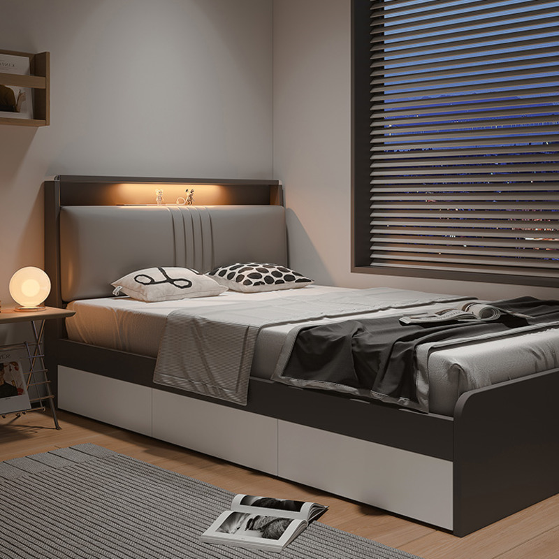 [Pre-order] XY Modern and minimalist tatami bed, USB storage bed box, bed with light, single bed, household 1.2 meter children's bed Q-Smart-Living