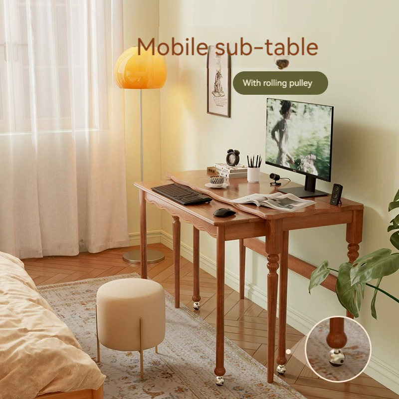 [Pre-order]  Solid wood vintage desk double-layer combination, small study, telescopic desk, dressing table integrated multi-functional, movable-Smart-Living