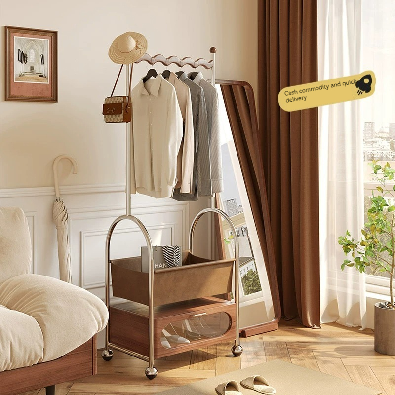 [Pre-order]  Bedroom hanger floor storage cabinet, multi-function rotating small household, household solid wood shoe rack, coat rack integrated-Smart-Living