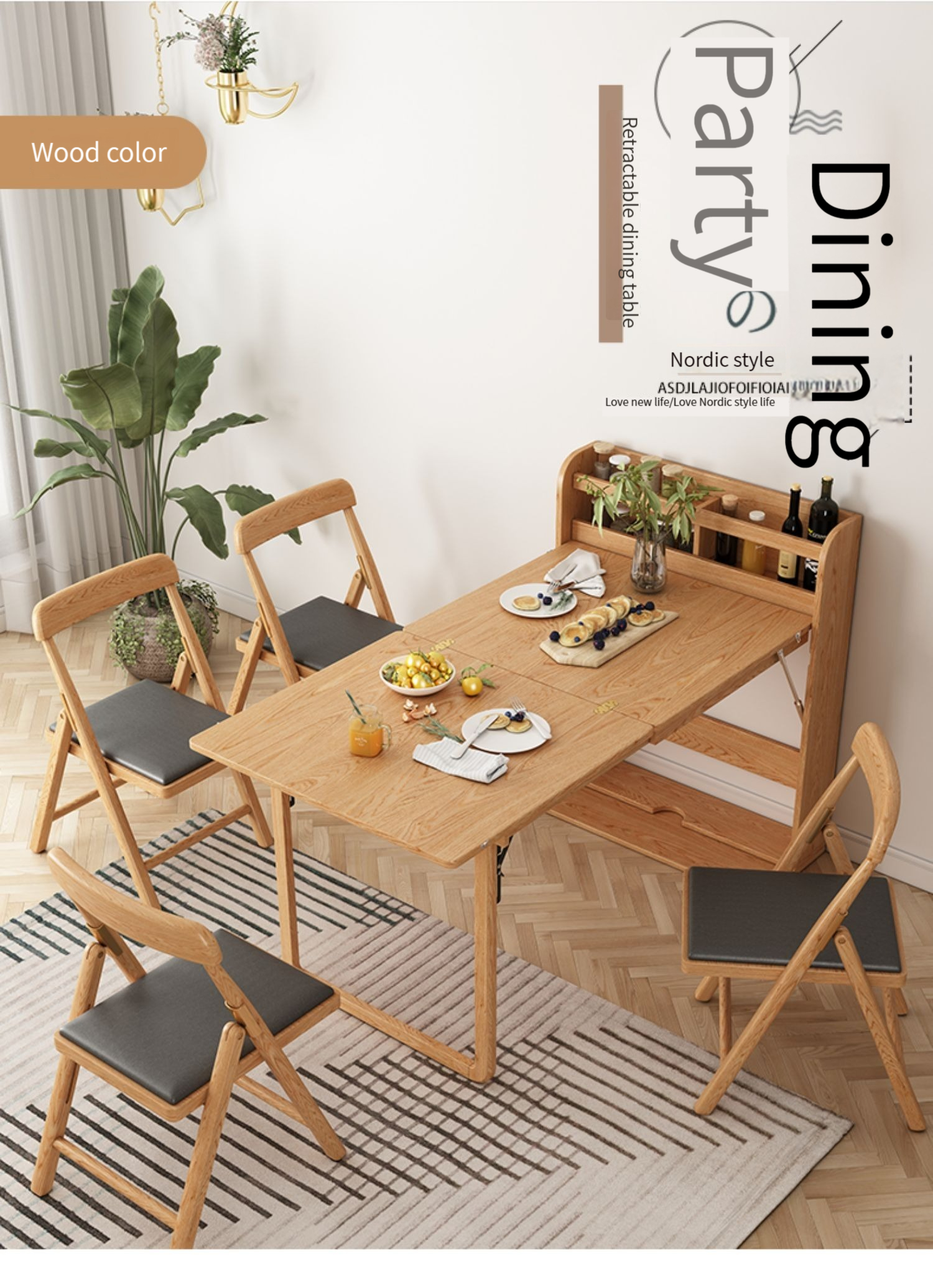 (Pre Order) Scandinavian Multi-functional Foldable Dining Table - 3 colours and various sizes available | space-saving table / retractable dining table / Nordic Style / foldable table