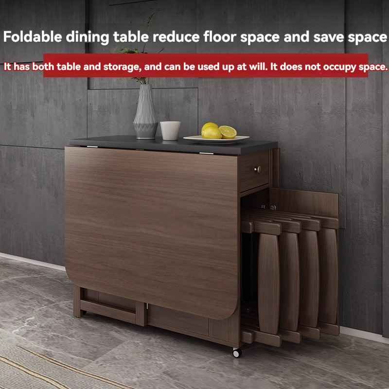 [Pre-order] Oulang Scandinavian style retractable dining table and chairs combination household small household modern simple multi-function living room folding dining table-Smart-Living