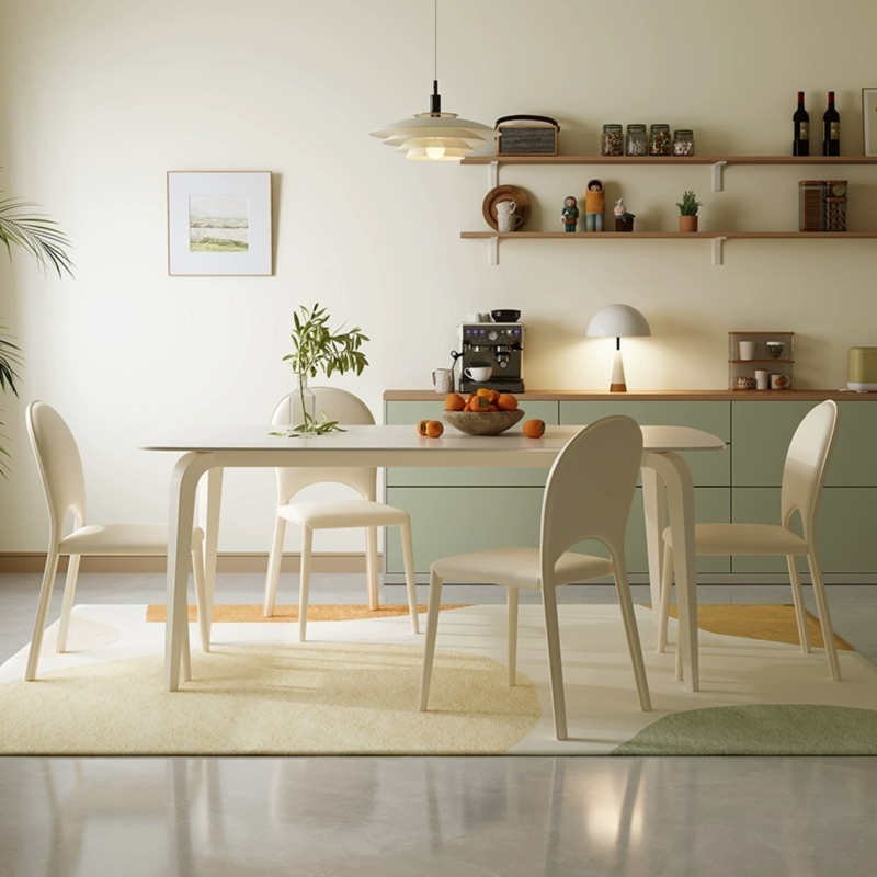 [Pre-order]  Cream style slate dining table small living room dining table modern simple light luxury household rectangular dining table and chair combination-Smart-Living