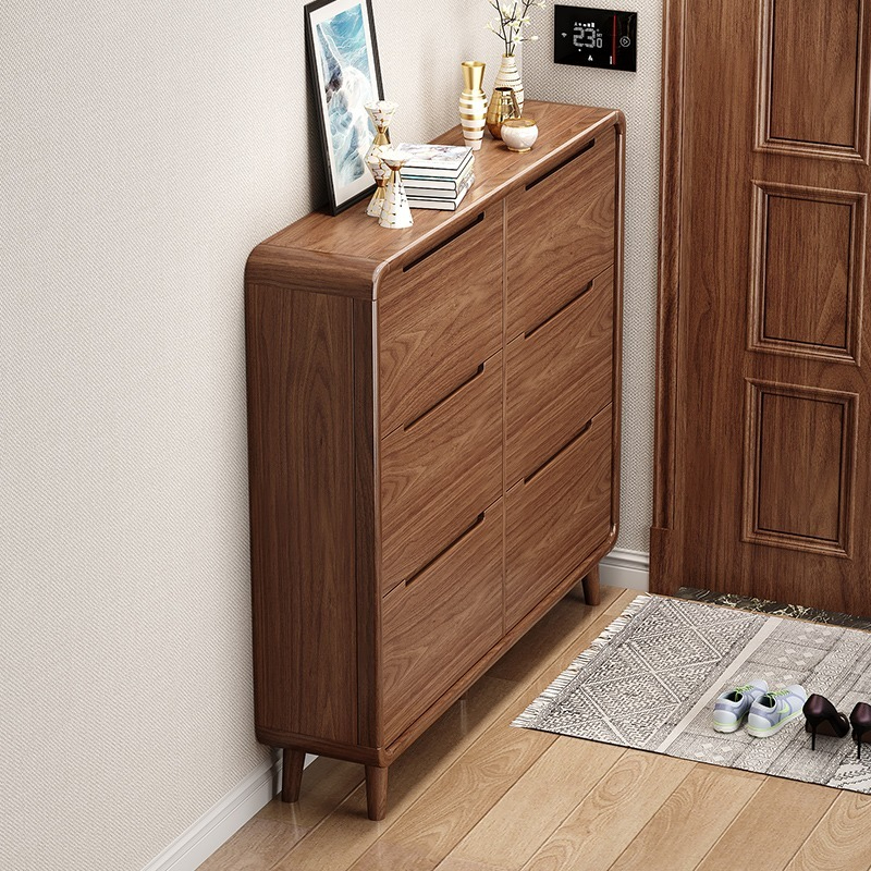 [Pre-order]  New Chinese Ultra-Thin Shoe Cabinet Home Door 17CM Solid Wood Frame Flip Bucket Small Shoe Rack To Save Space Into The Narrow Entrance Cabinet-Smart-Living