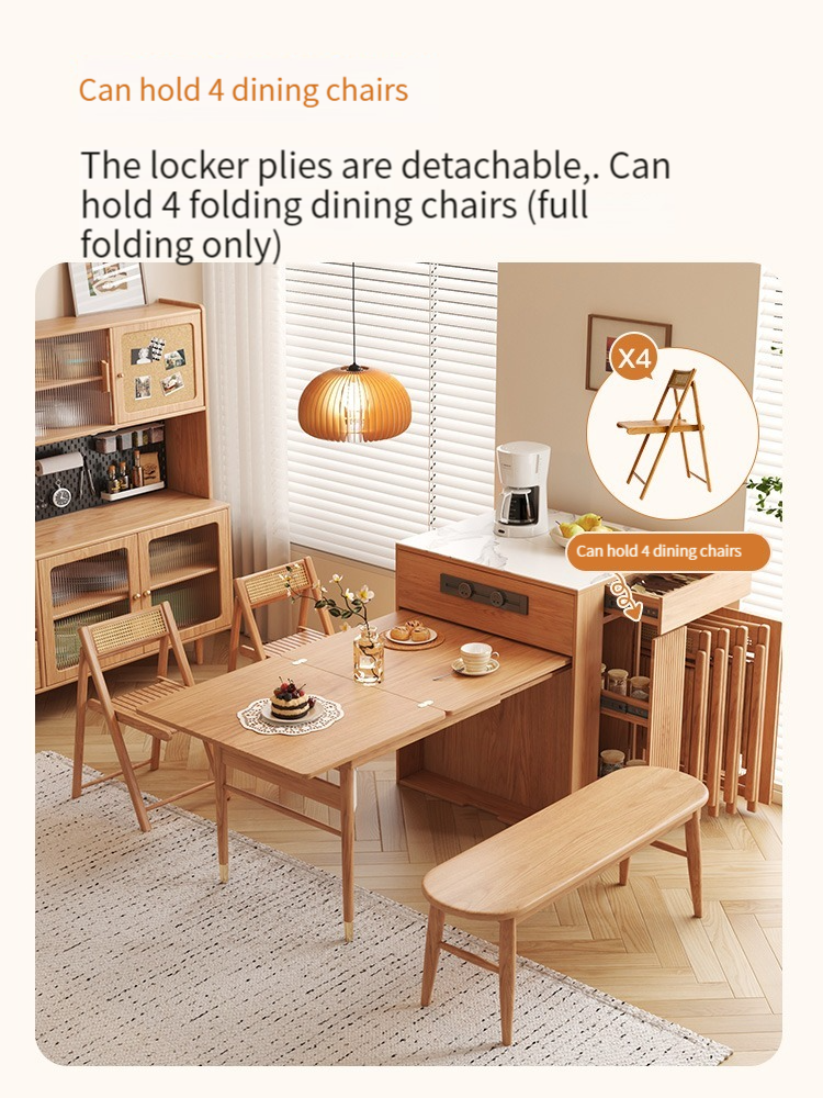 [Showroom display sample]Warner's Rock Slate Mid Island Table Folding Dining Table with One Piece Solid Wooden Legs Small Japanese Telescopic Dining Table and Chairs Set-Smart-Living