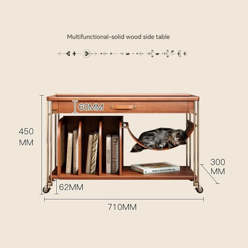 [Pre-order]  Solid wood mobile side table magazine cabinet integrated multi-functional storage cabinet simple dustproof bedroom bedside table vintage side cabinet-Smart-Living