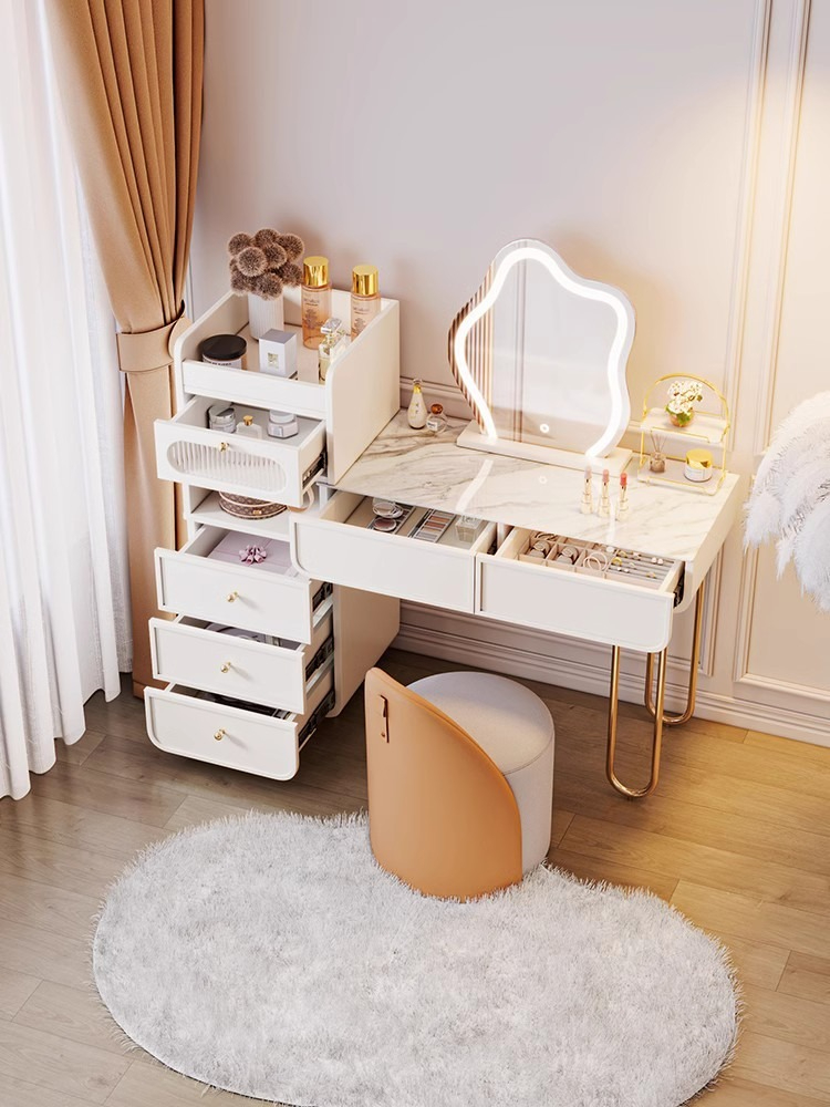 French light luxury stone slab dresser, bedroom modern simple small apartment chest integrated cream style net celebrity dressing table-Smart-Living