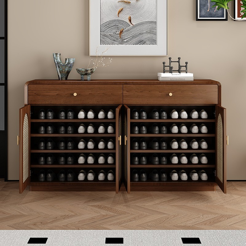 [Pre-order]   Low foot imitation rattan shoes cabinet home door living room wall storage cabinet into the household solid wood porch cabinet partition cabinet-Smart-Living