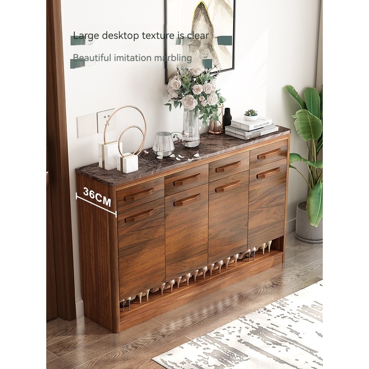 [Pre-order] New high-end shoe cabinet home entrance solid wood marble countertop multi-layer large capacity outdoor aisle storage cabinet-Smart-Living