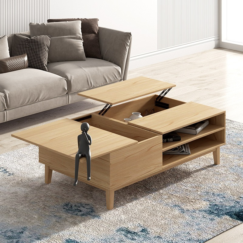 [Pre-order] Nordic Multifunctional Adjustable Coffee Table with Solid Wood Legs, Light Luxury Tea Table, Apartment Small-Sized Living Room Home Tea Table.-Smart-Living