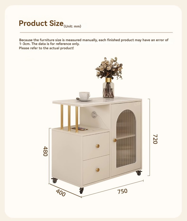 [Pre-order] Oulang French solid wood cream rock board sofa with side cabinets, living room with movable white corners, small square table-Smart-Living