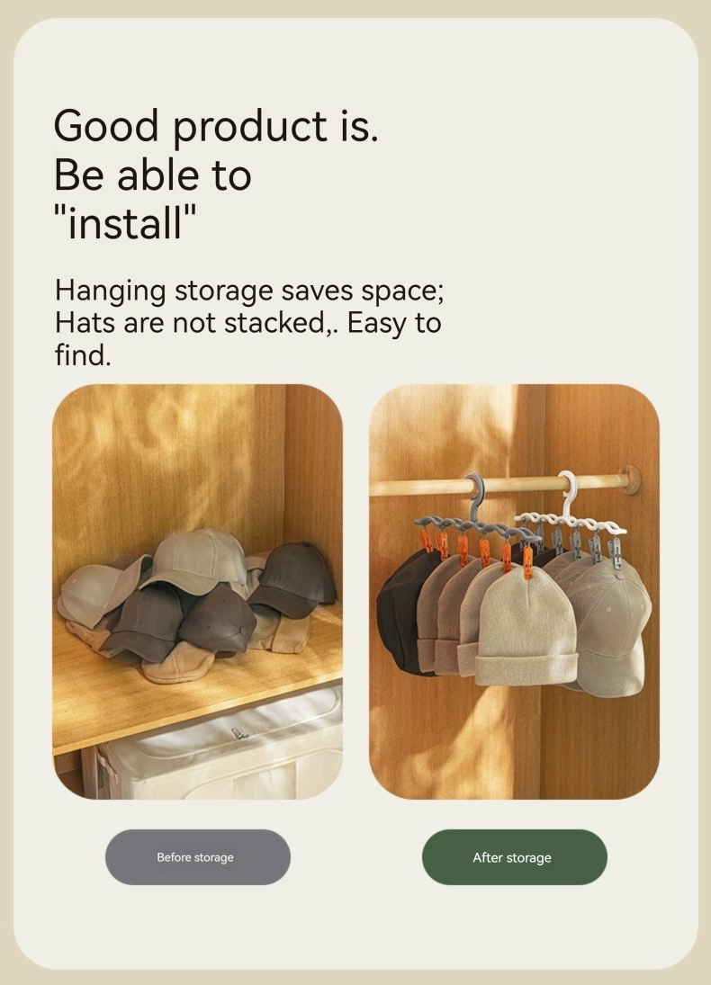 [Pre-order] Nachuan hat storage artifact baby hat rack clip baseball cap hanger bracket hook entrance wardrobe multi-clipA0642(6 Hooks)-Smart-Living