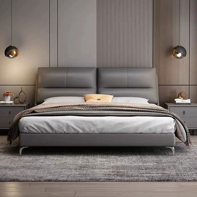 [Pre-order]  WM Italian light luxury leather bed modern simple master bedroom wedding bed double bed small and medium-sized apartment soft package minimalist storage bed-Smart-Living