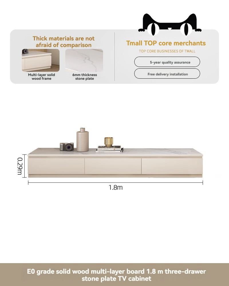 [Pre-order] Oulang 2024 Solid Wood Cream Style Slate TV Cabinet Coffee Table Combo Small Household Modern Simple White Living Room TV Cabinet-Smart-Living