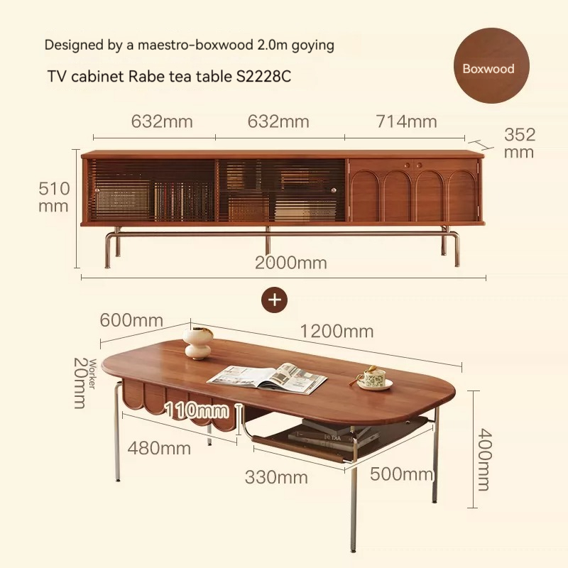 [Pre-order]  Solid wood coffee table, living room table, household small house, vintage Nordic stilt tea table, long oval simple storage tea table-Smart-Living