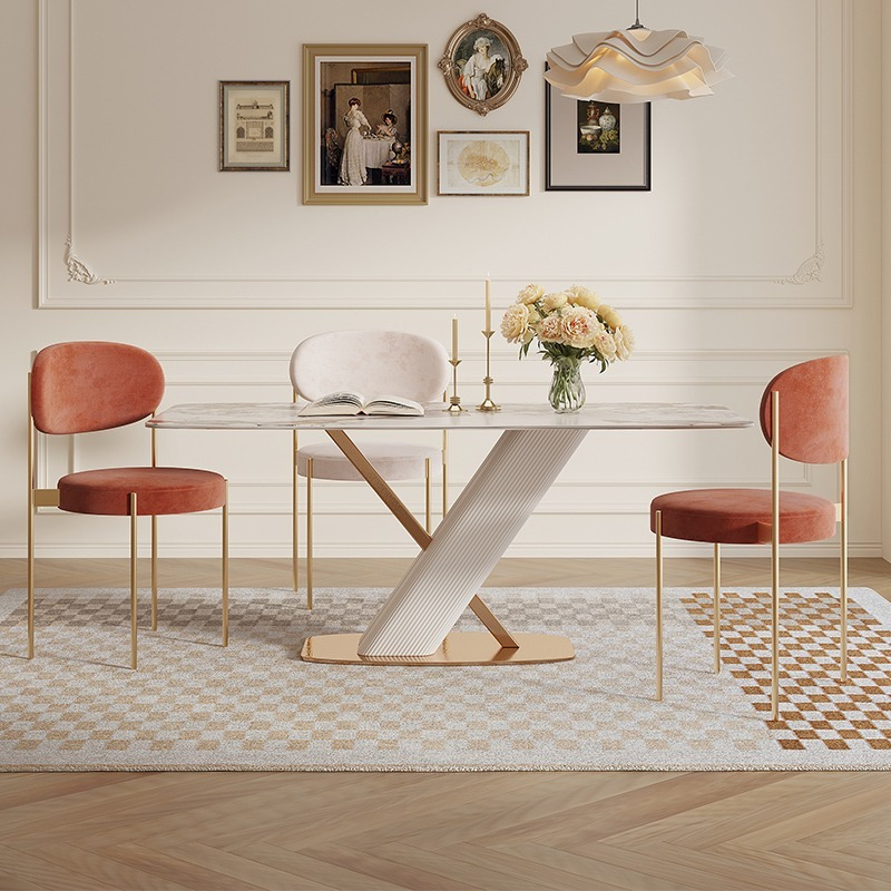 [Pre-order]  Light luxury modern simple Pandora slate rectangular dining table and chairs combination high-end French family small family dining table-Smart-Living