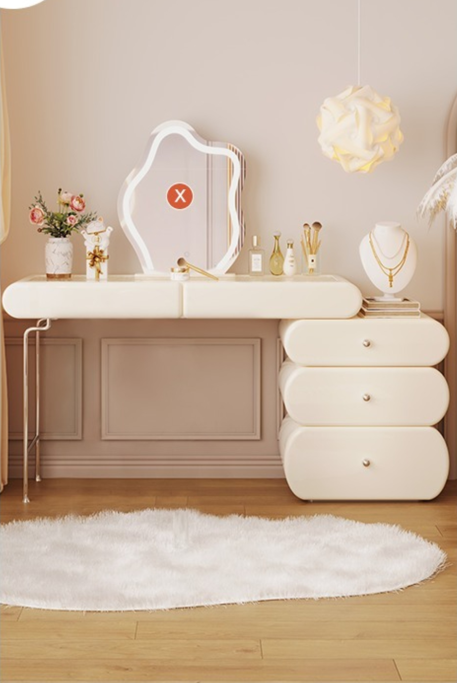 [Pre-order]  French cream style dresser, bedroom modern and simple storage, integrated dresser glass, light luxury luxury dressing table-Smart-Living