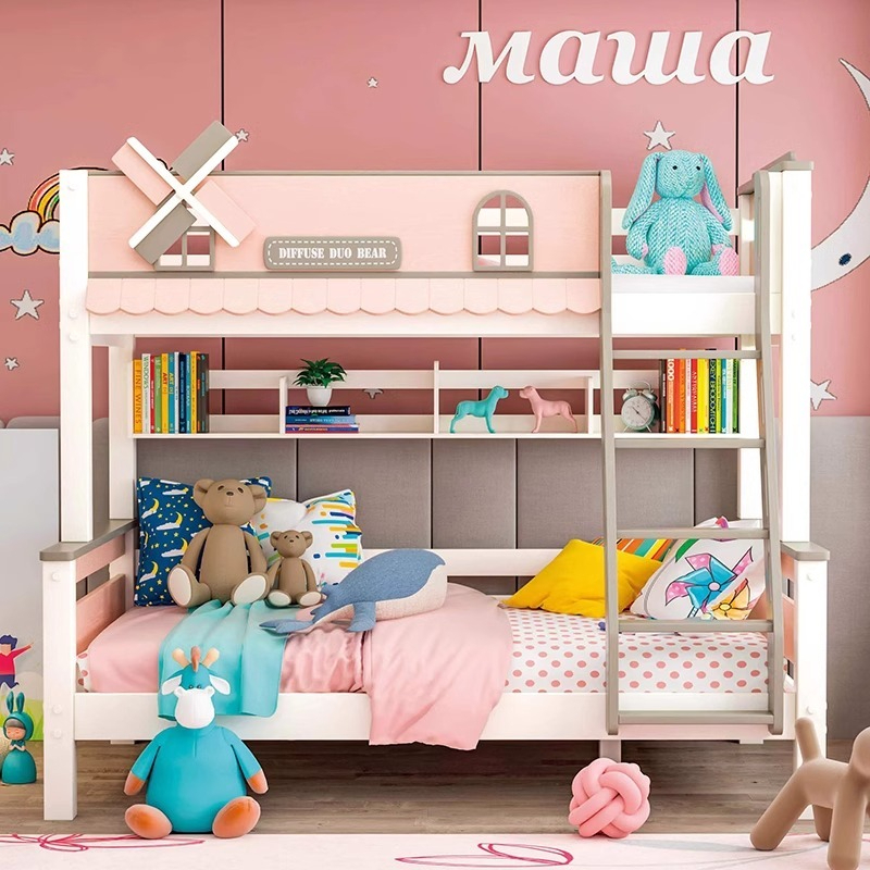 [Pre-order] Children's high and low bed, mother and child bed, two-story bunk wooden bed, cartoon mother and child bed, bunk bed, all solid wood-Smart-Living