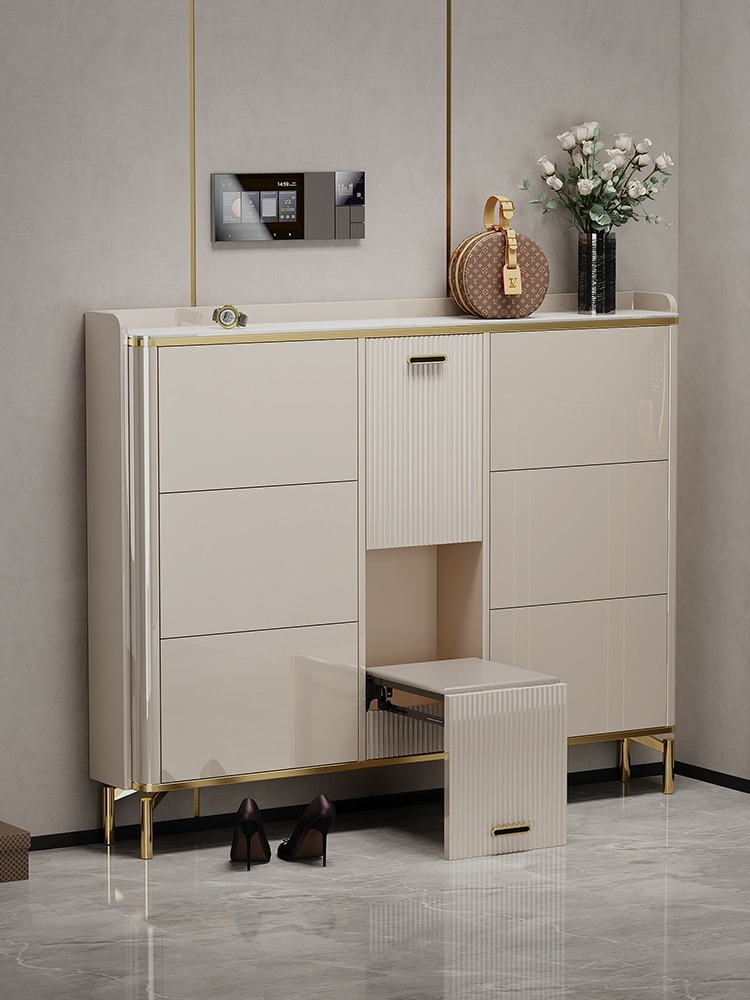 [Pre-order]Light luxury ultra-thin tipping bucket shoe cabinet, home door locker, outdoor aisle entrance, home stool integrated shoe rack