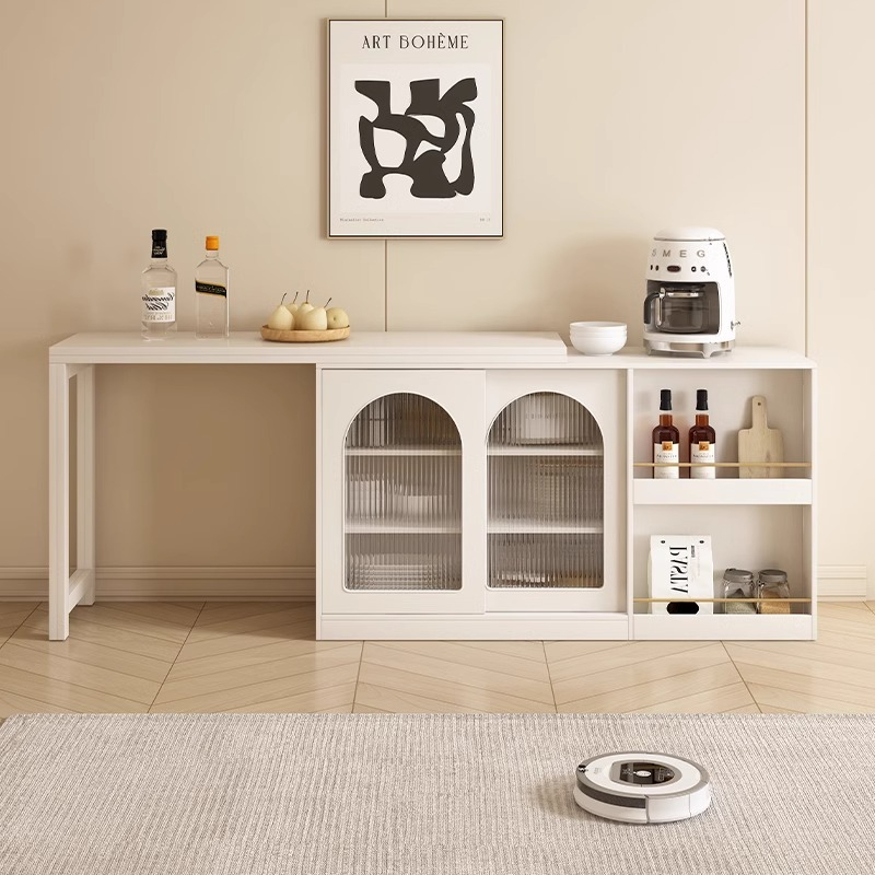 [Pre-order] Oulang multifunctional rotating home small unit foldable solid wood dining table, dining cabinet, wine cabinet, integrated dining table-Smart-Living