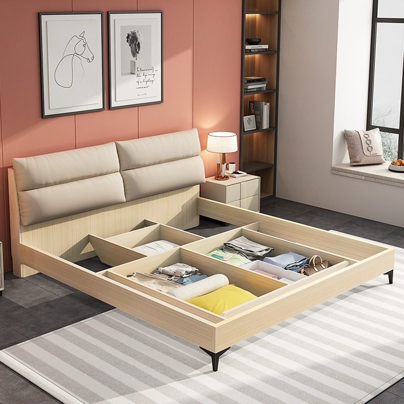[Pre-order] Modern minimalist detachable soft package wholesale apartment bed frame, simple and large-capacity storage bedroom double panel-Smart-Living