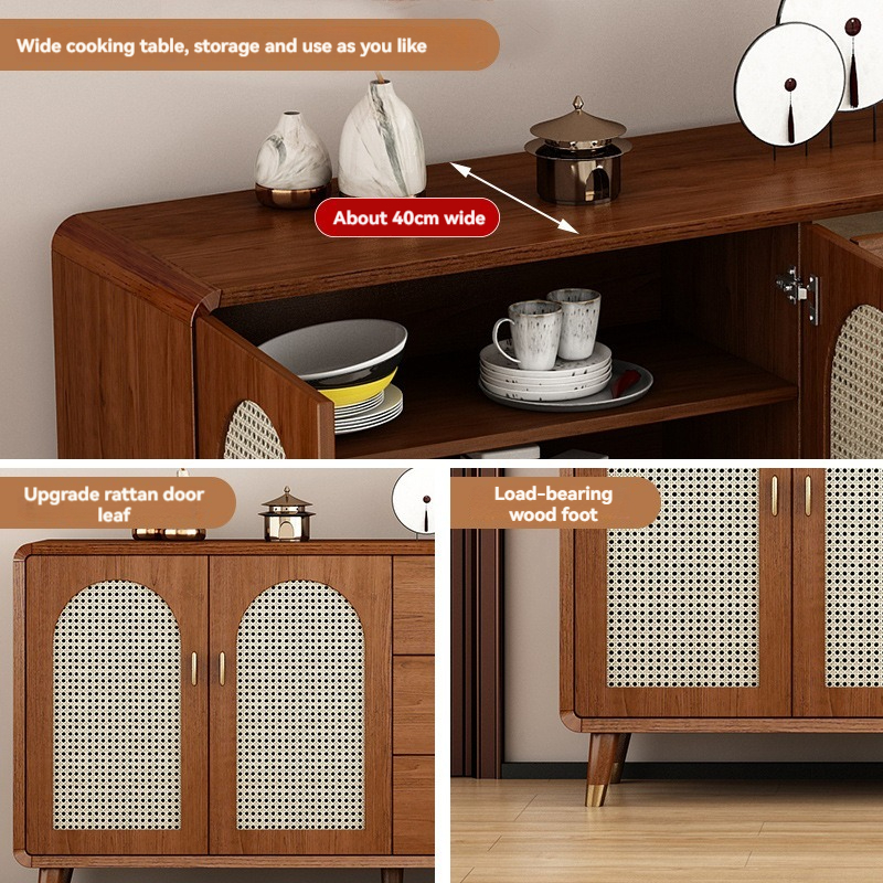 [pre order]New Chinese sideboard, solid wood frame, pantry, living room, wall-to-wall storage cabinet-Smart-Living