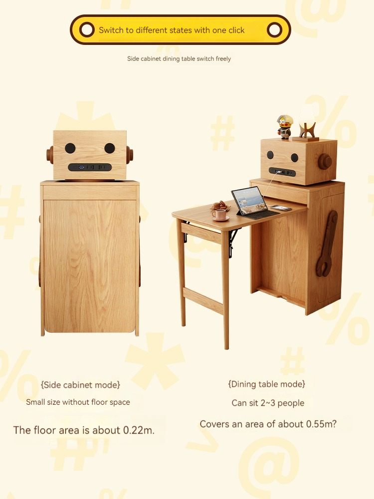 [Pre-order] Japanese-style household folding dining table and sideboard integrated space-saving dining table small apartment retractable simple solid wood leg table-Smart-Living