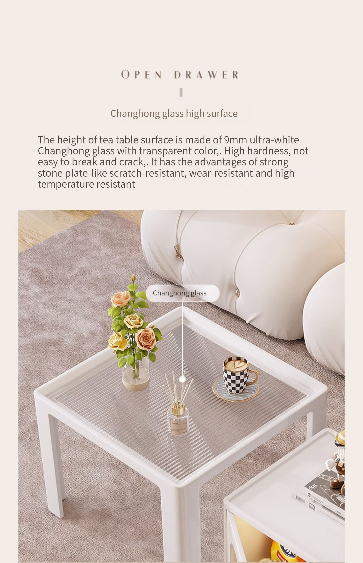 [Pre-order]  Glass coffee table living room home simple modern creative mobile square table small apartment TV cabinet combination white-Smart-Living