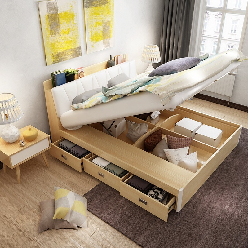 [Pre-order] Nordic board style high box bed for master bedroom, single/double bed 1.5m/1.8m, multifunctional storage bed for wholesale-Smart-Living