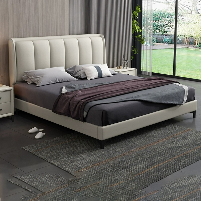[Pre-order] WM Italian minimalist technology fabric bed, modern and simple master bedroom, high-end and grand light luxury king bed, double bedroom fabric bed-Smart-Living