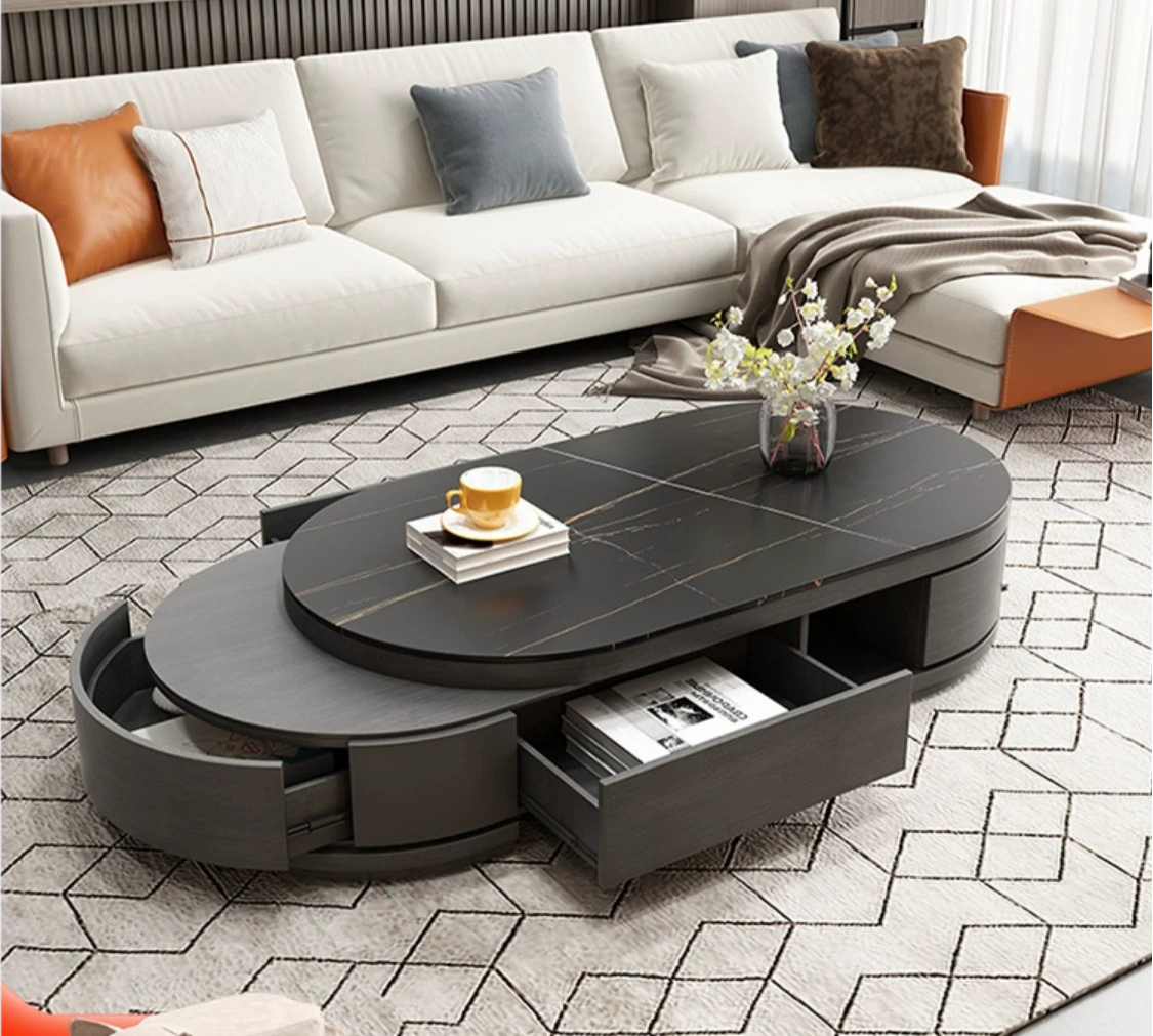 [Pre-order] Very simple rock panel coffee table TV cabinet combination simple modern small apartment coffee table home living room new black-Smart-Living