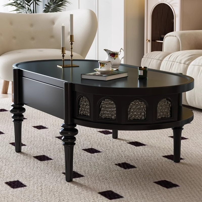 [pre order]French vintage solid wood coffee table living room home small apartment design design small table round coffee table-Smart-Living