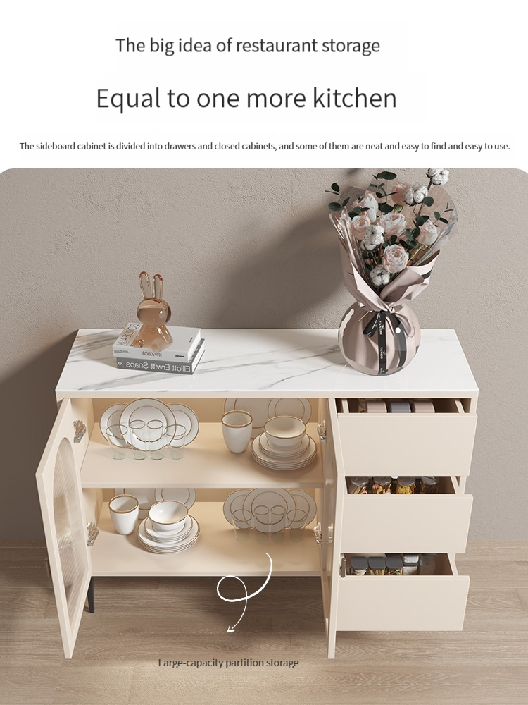 [Pre-order] Light Luxury Modern Minimalist Solid Wood Rock Panel Dining Side Cabinet For Living Room Storage Cupboard Foyer Cabinet Suitable For Small Apartment-Smart-Living