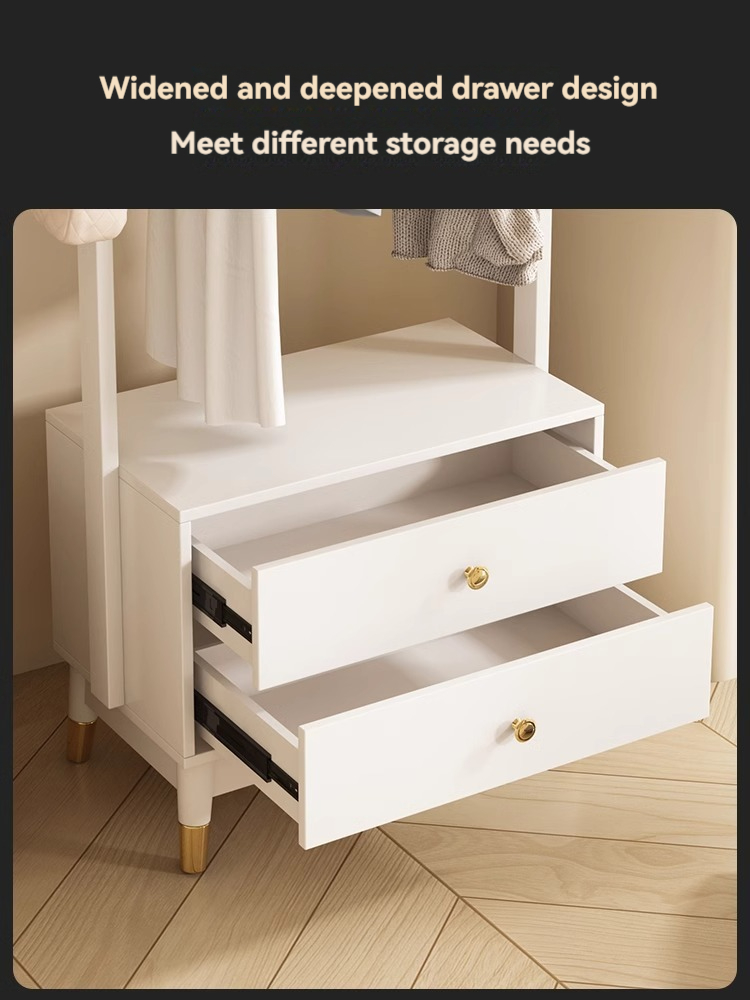 [Pre-order] Oulang 2024 solid wood cream style floor standing multifunctional coat rack, simple and modern home bedroom hanging clothes rack storage-Smart-Living