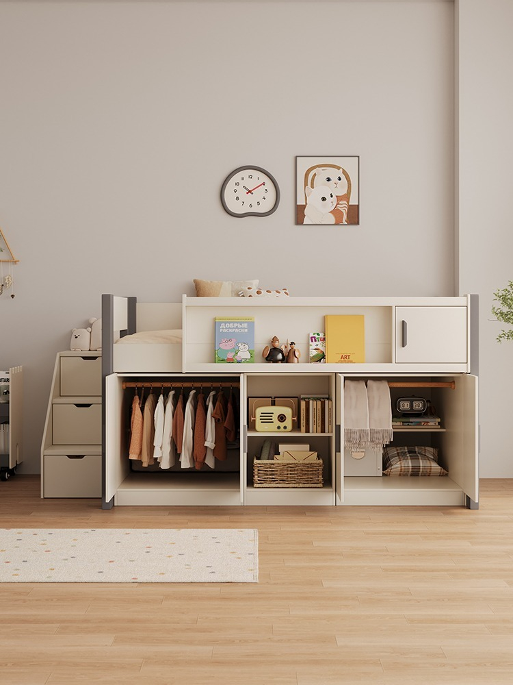 [pre-order]1 meter 2 bunk bed for children, small unit, bunk bed, high and low bed, 1.2m bed, cream wind half height storage bed