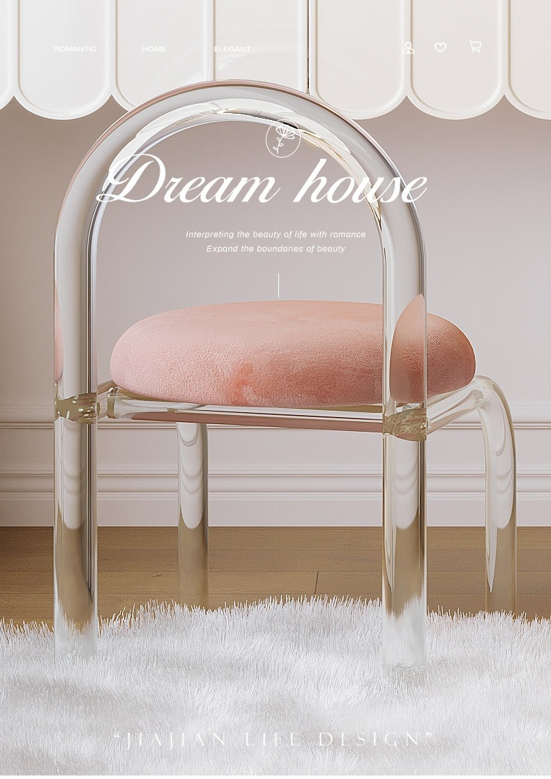 [Pre-order]  Modern simple acrylic transparent chair new home living room pink suspended dining chair French designer furniture-Smart-Living
