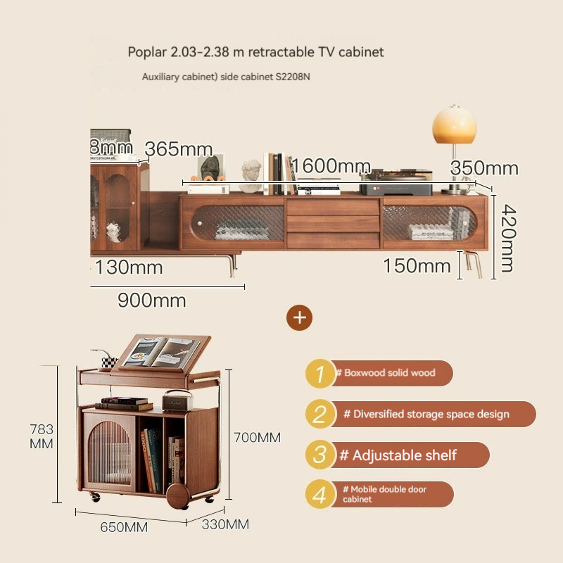 [Pre-order]  Kahiti solid wood sideboard, vintage TV sofa, small cart, living room, coffee table, bedside movable vintage side table-Smart-Living