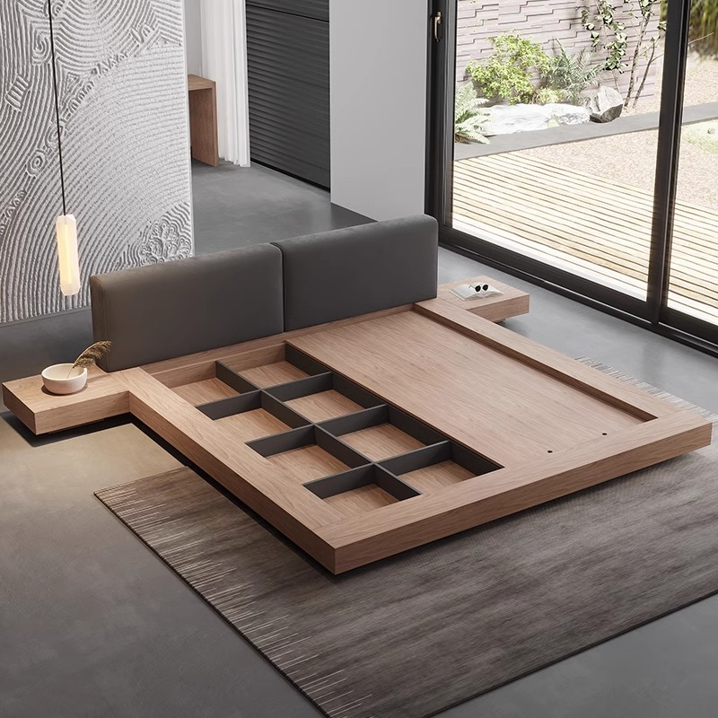 [Pre-order]  Nordic bed 1.5 meters tatami simple modern master bedroom 1.8 meters soft storage double bed Japanese floor low bed-Smart-Living