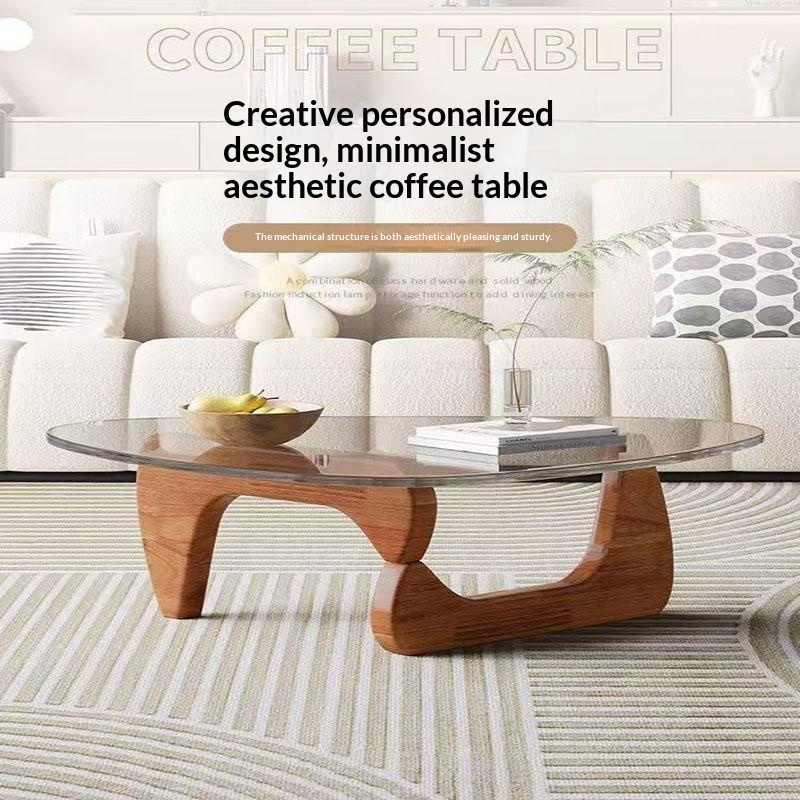 NKAHS-CT-01 [PRE-ORDER] small coffee tale modem nordic tempered glass tale with solid wood base
