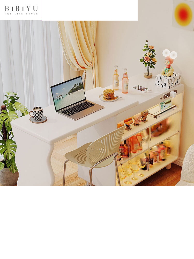 [Pre-order]  French cream style bar table sofa partition cabinet living room household folding telescopic mobile water island integrated cabinet-Smart-Living