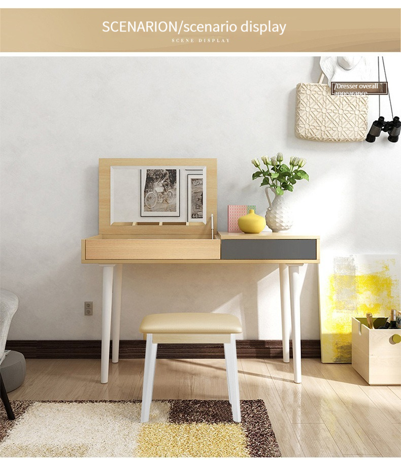 [Pre-order] Nordic Flip-Up Dressing Table (1/1.2m) - with Mirror and Drawer Storage-Smart-Living