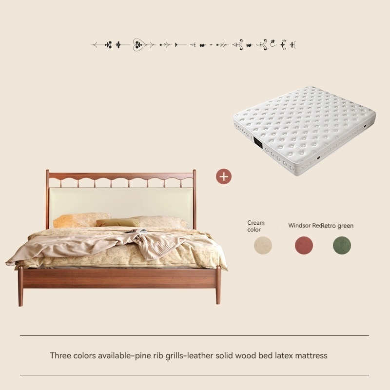 [Pre-order]  Casti French double bed, full solid wood bed, vintage Windsor bed, Nordic cream style, master bedroom, upholstered American furniture-Smart-Living
