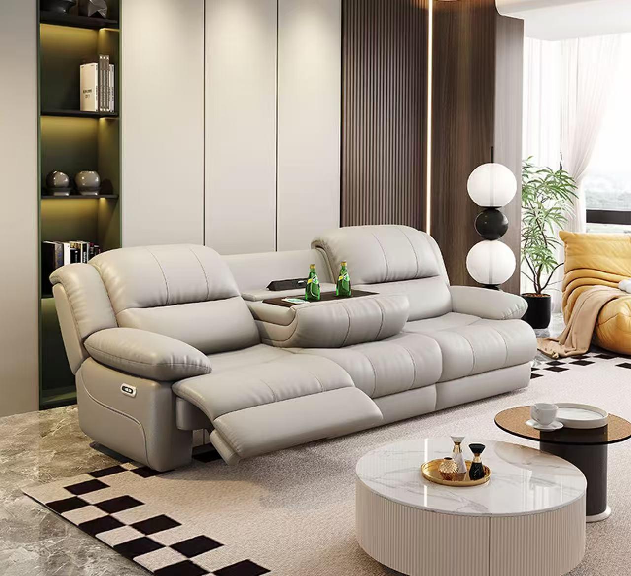 pre order Modern L-Shaped Leather Reclining Sectional Sofa with Dual/Triple Motor - Large Upholstered Couch for Living Room