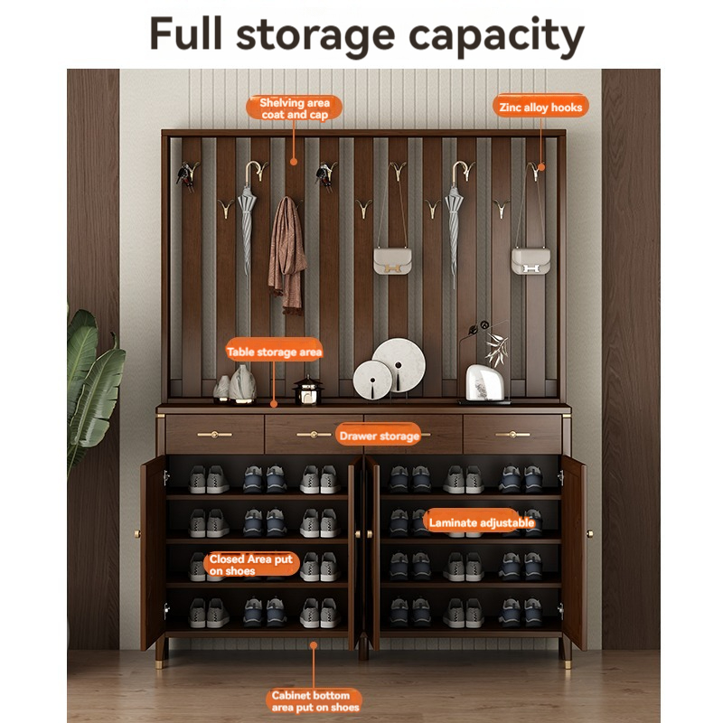 [Pre-order]  New Shoe Cabinet Solid Wood Modern Home Door Hanger One Porch Cabinet With Shoe Stool Partition Cabinet-Smart-Living
