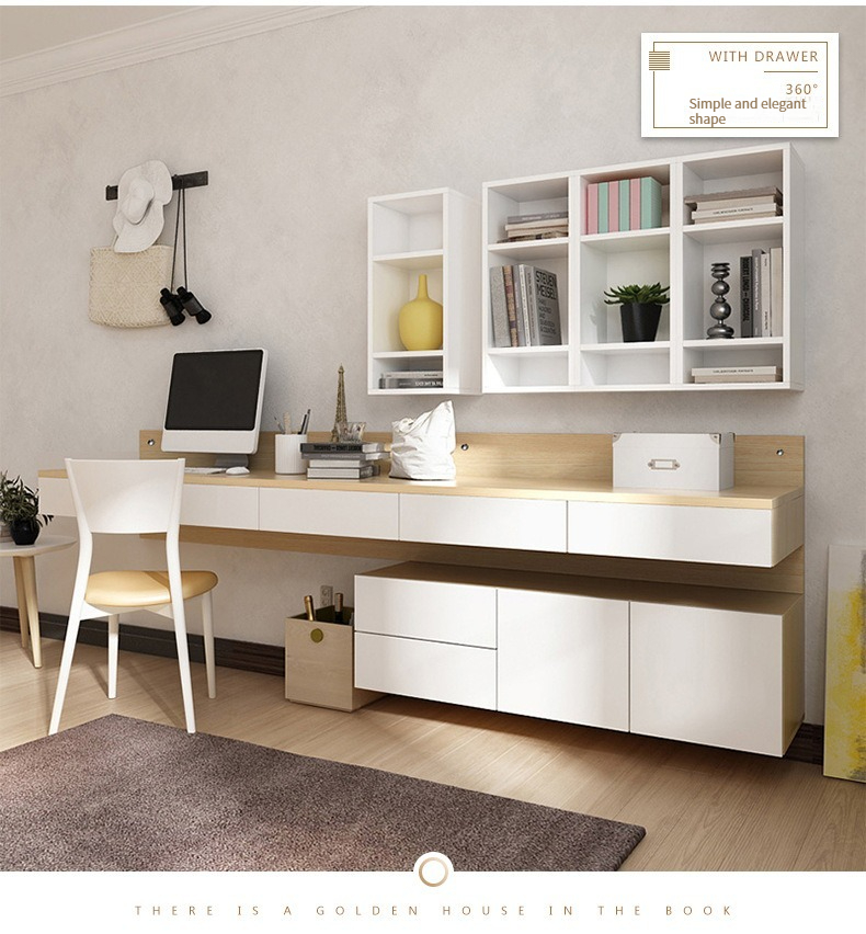 [Pre-order]  Manufacturer Direct Sale Nordic Painted Integrated Desk with Storage, Home Assembly Computer Desk Bookcase Combination Furniture.-Smart-Living