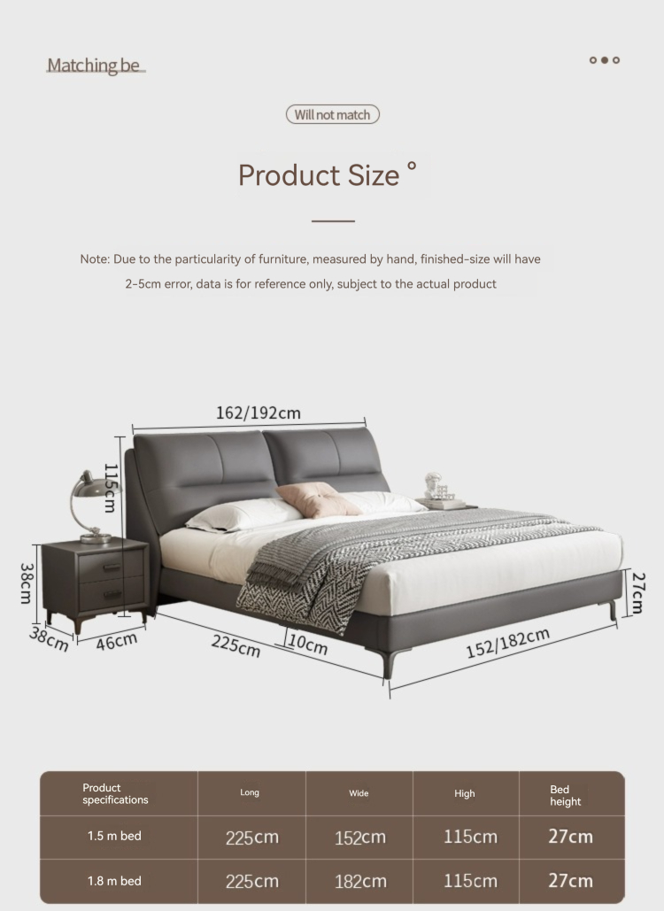 [Pre-order]  WM Italian light luxury leather bed modern simple master bedroom wedding bed double bed small and medium-sized apartment soft package minimalist storage bed-Smart-Living