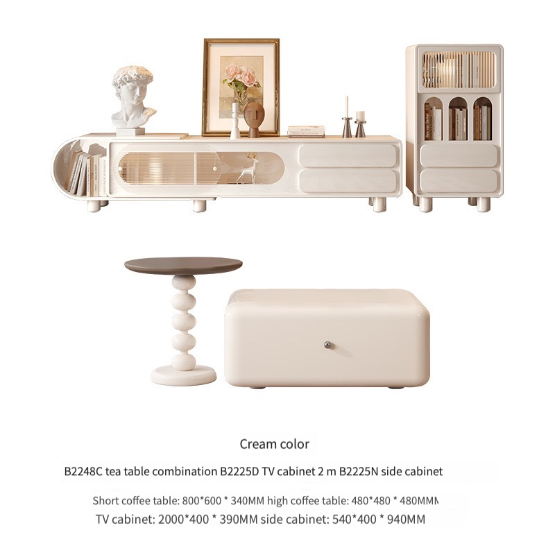 Cream style coffee table TV cabinet combination living room home simple modern small apartment simple sofa side table 2023 model-Smart-Living